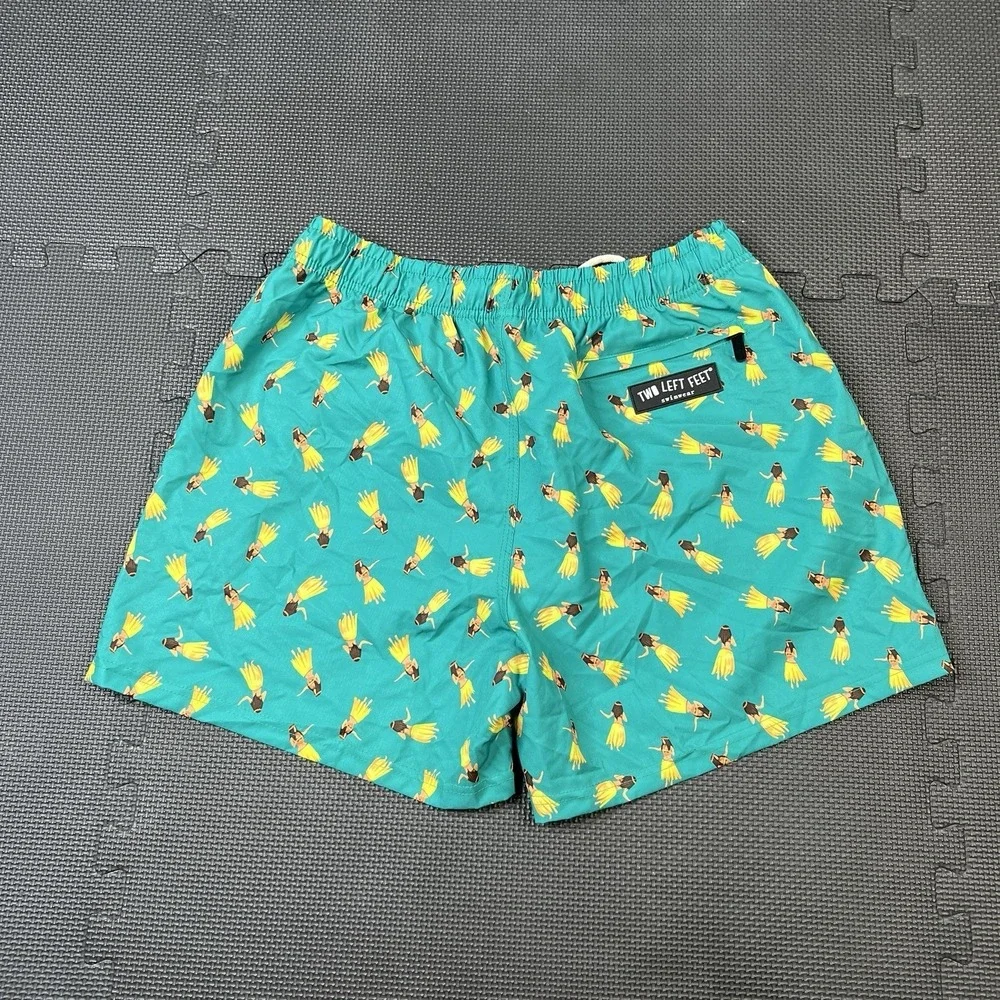 Two Left Feet Swim Trunks Men's XL‎ Floral Hawaiian Hula Dancer Swim Shorts